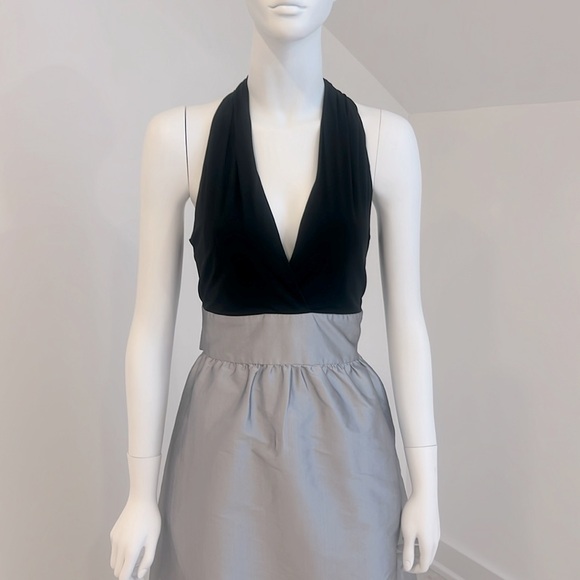 NWT SAMPLE SALE Dessy 4501 size 8 Black/Fr Grey(Silver) Peau de Soie Pristine - Picture 2 of 6